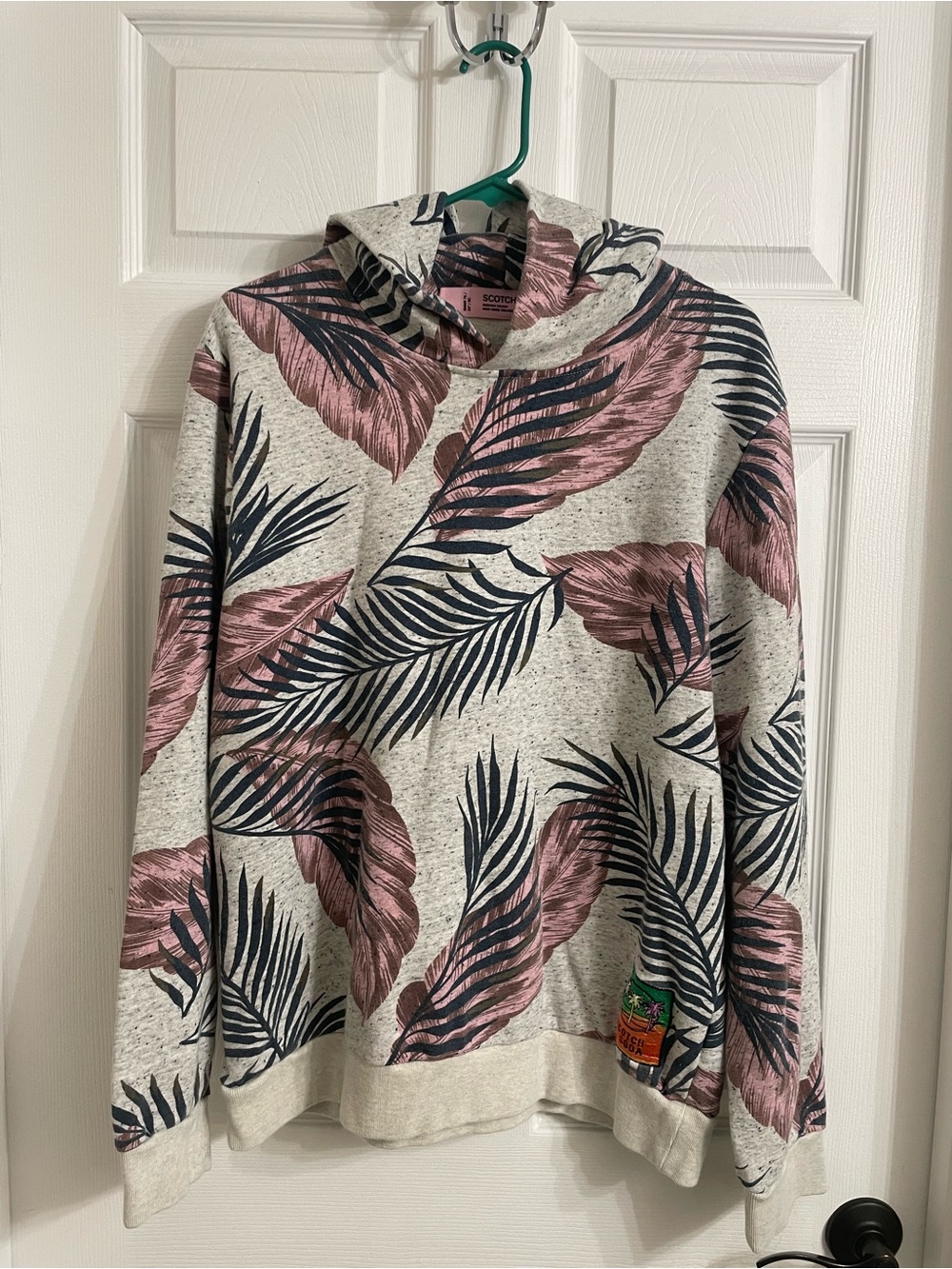 Scotch & Soda Gray Hooded Sweatshirt Navy and pink palm, L